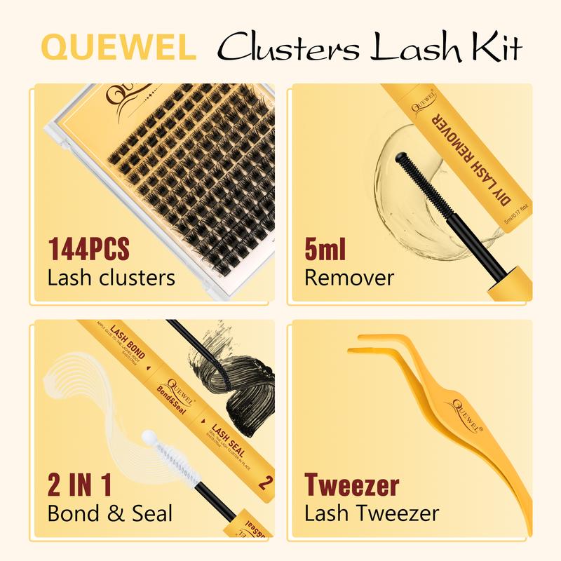 QUEWEL DIY Lash Extension Kit, Waterproof Lashes Bond and Seal, Lash Clusters Applicator Tool with Remover (ZS-H01-kit) Makeup Eyelashes Extensions