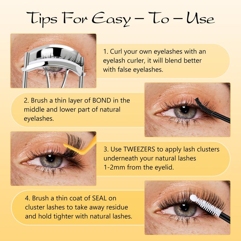 QUEWEL DIY Lash Extension Kit, Waterproof Lashes Bond and Seal, Lash Clusters Applicator Tool with Remover (ZS-H01-kit) Makeup Eyelashes Extensions