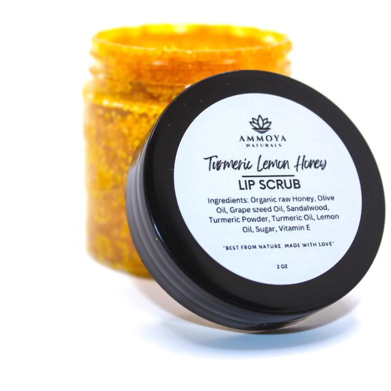 Ammoya Naturals Turmeric Lemon Honey Lip Scrub Hydrating Moisturize Sugar Skincare