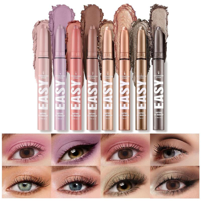 8 Colors Waterproof Eyeshadow Stick Set | Long-Lasting Creamy Eyeshadow Pens in Natural & Shimmer Shades | Versatile Eye Makeup Kit | Perfect Gift for Women Cosmetic