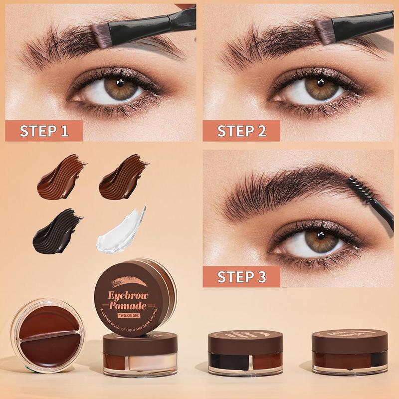 Waterproof Eyebrow Pomade, 1 Set Long-lasting 2 in 1 Eyebrow Cream with Brush, Smudge Proof and Sweat Resistant Formula, Natural Eyebrow Makeup for All Skin Types and Tones