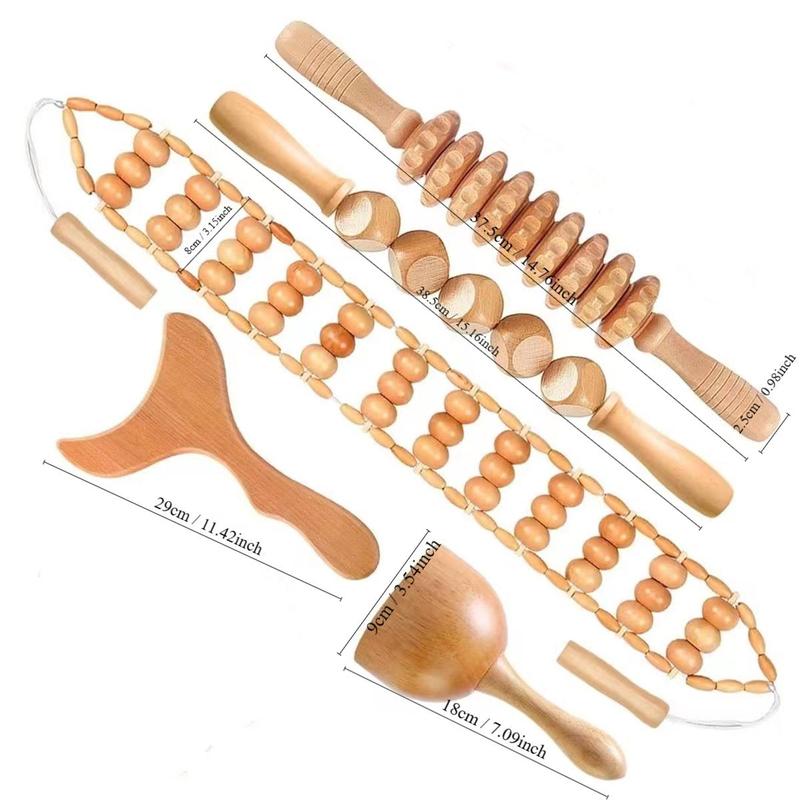 Wooden Massage Tools Set, 5 Counts set Traditional Manual Massage Tools for Spa, Muscle Relaxation Tool, Massage Roller, Massage Tools for Home & Spa, Muscle Massager, Roller Massager, Body & Scalp Massager, Body Care Tools