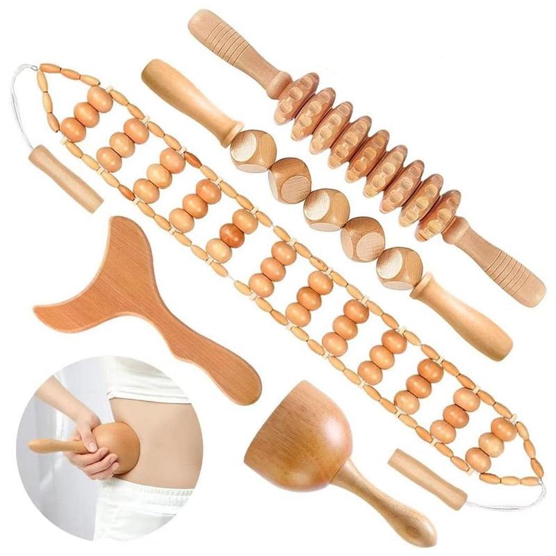 Wooden Massage Tools Set, 5 Counts set Traditional Manual Massage Tools for Spa, Muscle Relaxation Tool, Massage Roller, Massage Tools for Home & Spa, Muscle Massager, Roller Massager, Body & Scalp Massager, Body Care Tools