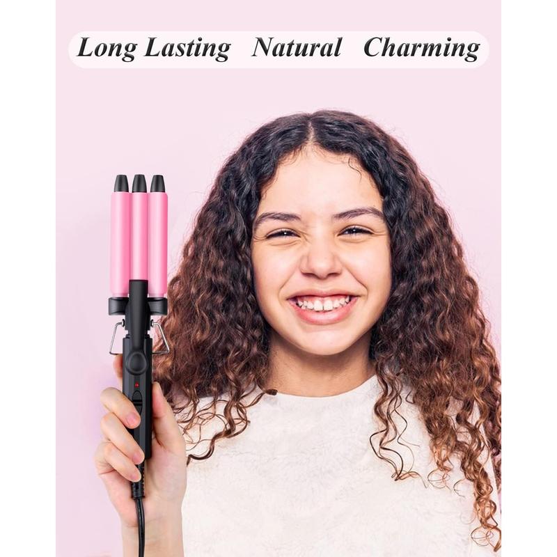 Mini Three Barrel Curling Iron, Small Curling Wand 1 2 Inch for Home and Travel, Ceramic Tourmaline Add Shine to Waves, Dual Voltage Hair Crimper, Pink,New Year's Eve Gift