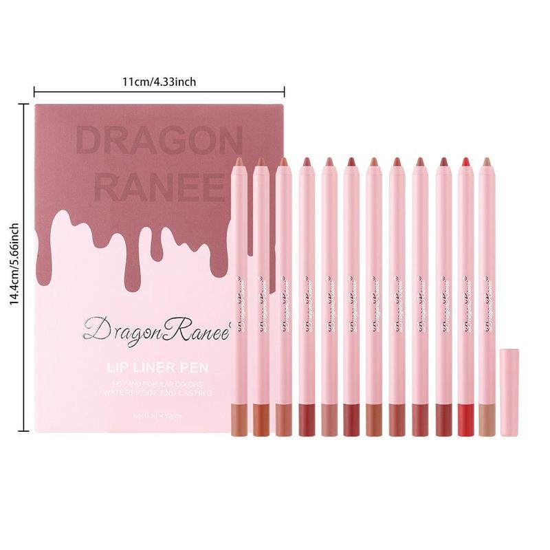 Summer Music Festival Makeup Long Lasting Matte Lip Liner Set, 12pcs Waterproof Matte Lip Liner Lip Stain Pencil for All Occasions, Lip Makeup, Daily Makeup