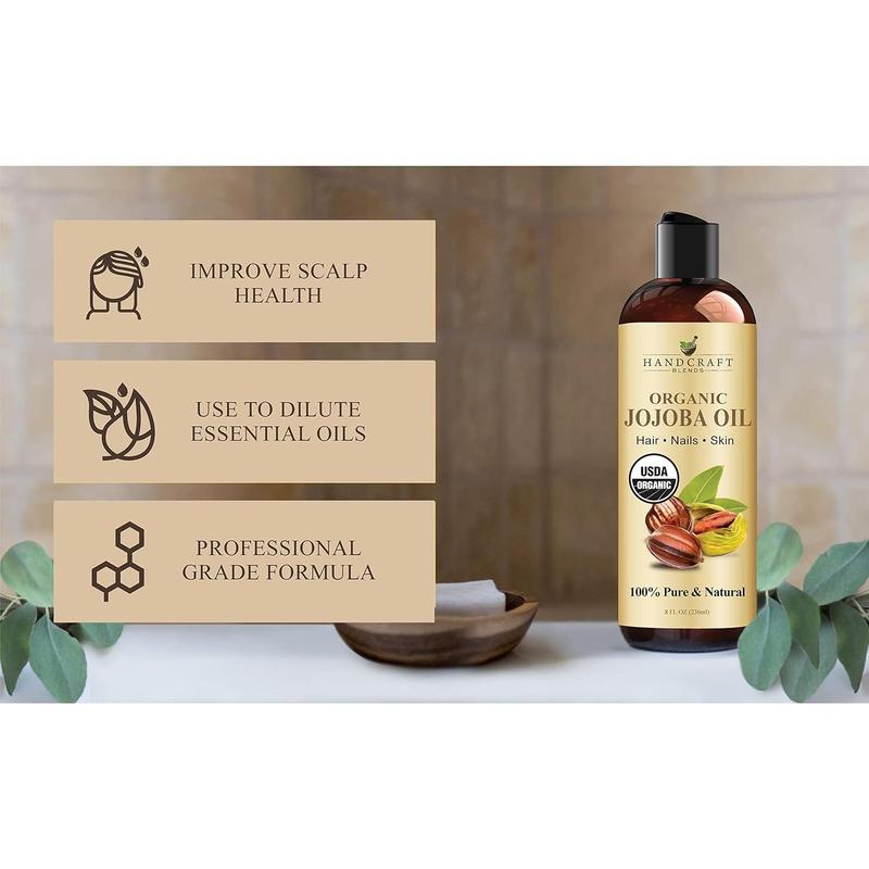 USDA Organic Jojoba Oil - 8 Fl Oz - 100% Pure and Natural - Premium Grade Oil for Face, Body and Hair - Anti-Aging Oil - Cold-Pressed and Hexane-Free - Packaging May Vary