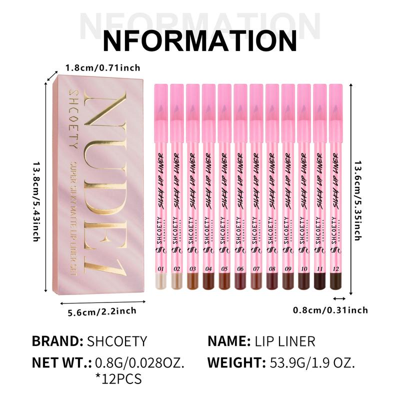 SHCOETY 12-color Matte Lip Liner Set Nude Long-lasting non-bleaching first generation line loud Eyeliner Lipliner Makeup Cosmetic