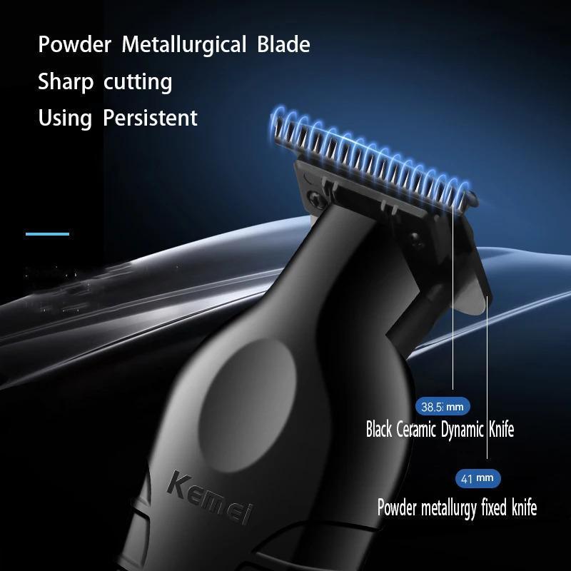 Kemei 2299 Barber Cordless Hair Trimmer, 1 Set 0mm Zero Gapped Carving Clipper Detailer, Professional Electric Finish Cutting Machine for Men