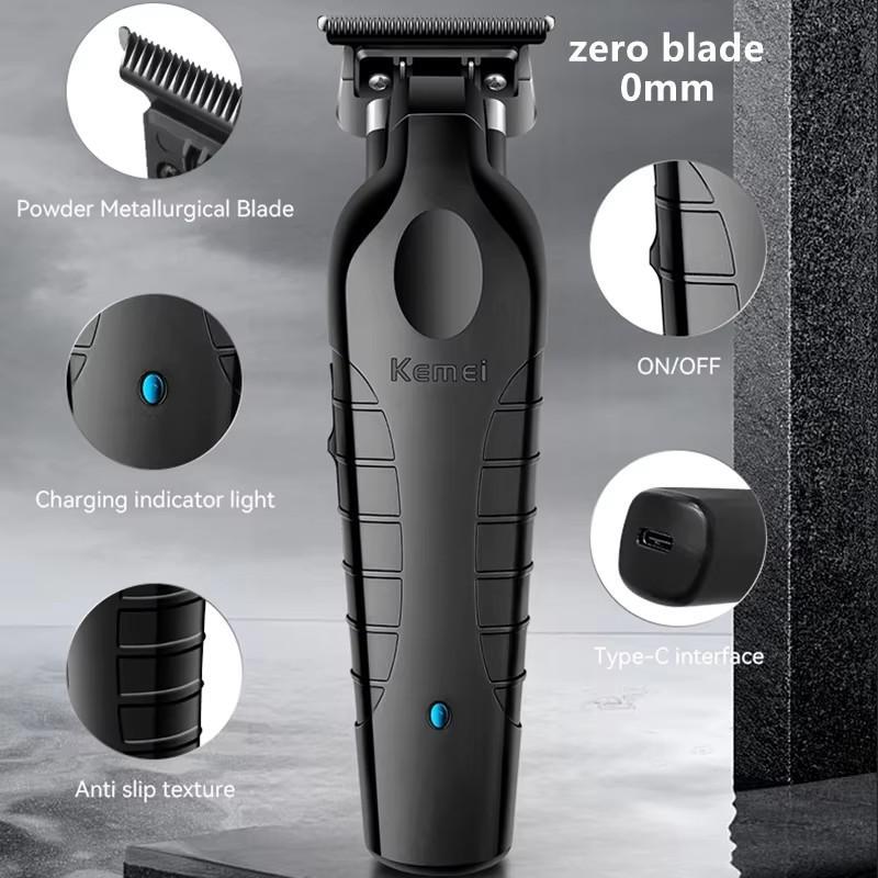 Kemei 2299 Barber Cordless Hair Trimmer, 1 Set 0mm Zero Gapped Carving Clipper Detailer, Professional Electric Finish Cutting Machine for Men