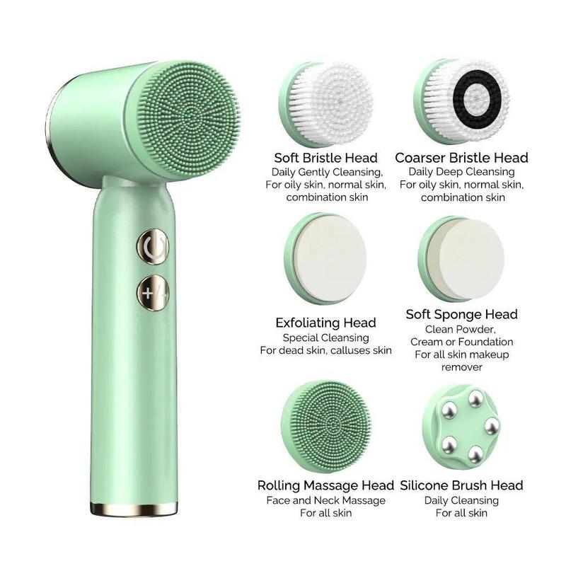 Electric Facial Cleansing Brush, 1 Set Electric Facial Brush with 6 Replacement Brush Head, Facial Skin Care Tool for Women