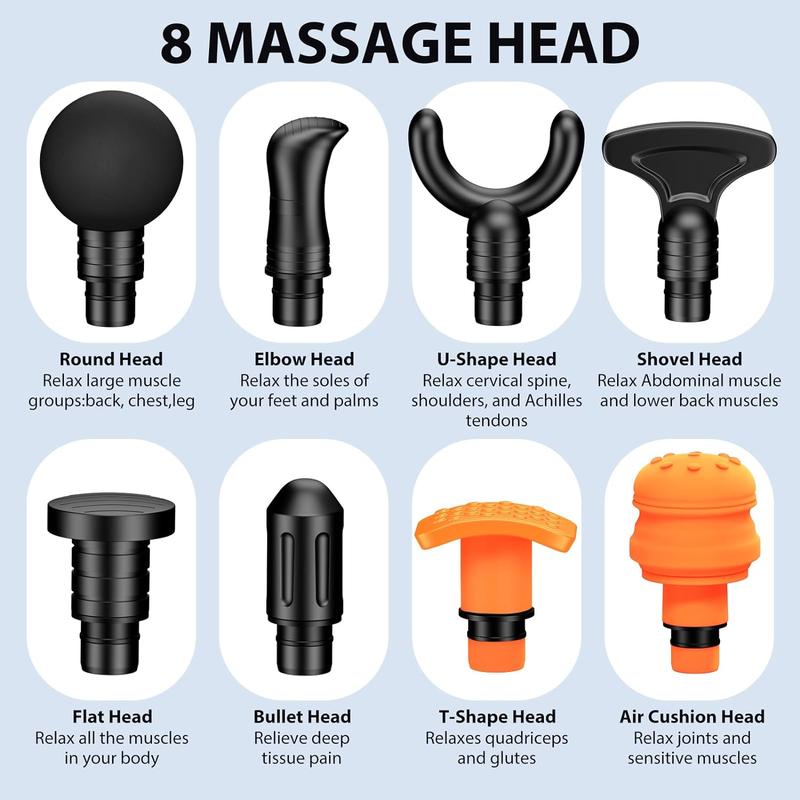 TOLOCO Massage Gun, Muscle Massage Gun Deep Tissue, Percussion Massage Gun with 8 Replacement Heads, Super Quiet Portable Electric Massager for Athletes, Treatment, Relax