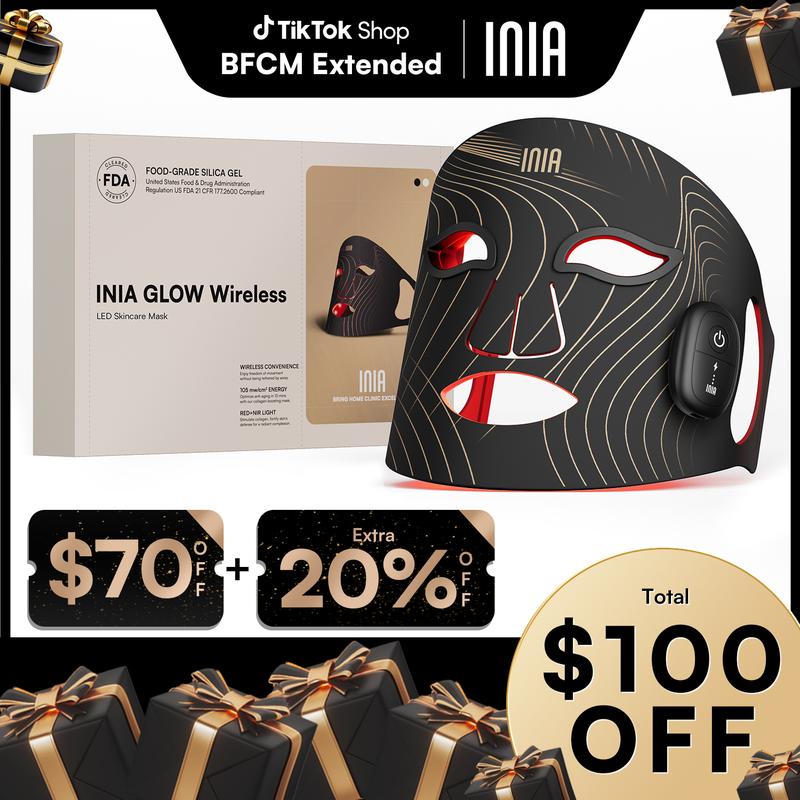 [Christmas Gift Exclusive] INIA GLOW Wireless LED Face Mask, 2-Year Warranty, Free Shipping, Portable and Rechargeable for LED Facial Mask Skincare at Home and Travel, The Ultimate Gift Choice for the Season