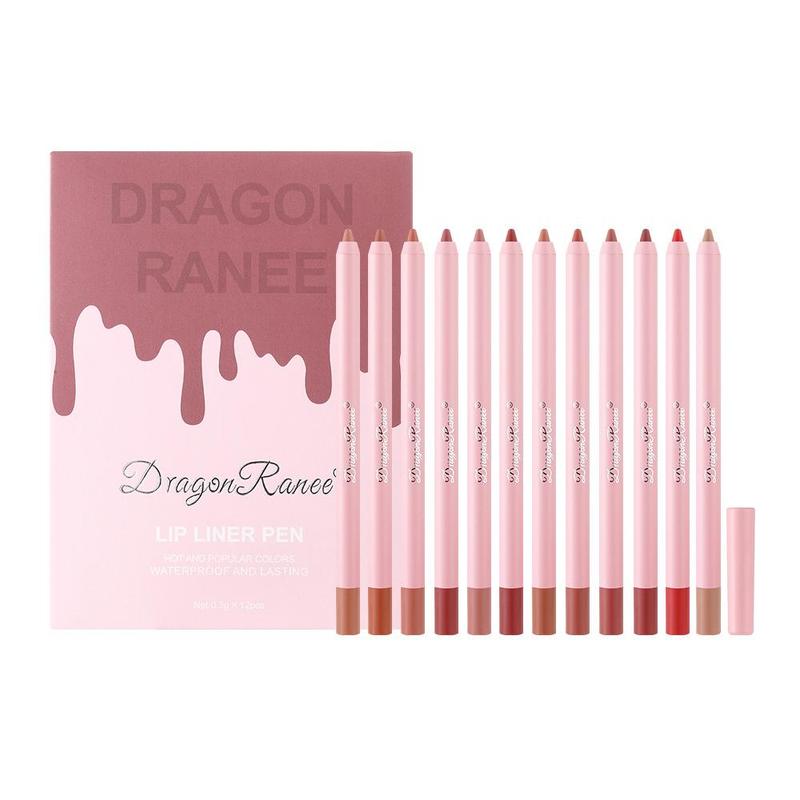 Summer Music Festival Makeup Long Lasting Matte Lip Liner Set, 12pcs Waterproof Matte Lip Liner Lip Stain Pencil for All Occasions, Lip Makeup, Daily Makeup