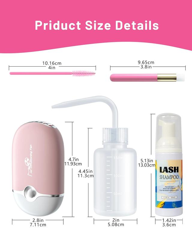 Lash Shampoo for Lash Extensions Daily 60ML Lash Extension Cleanser with Lash Fan Cleaning Brush Rinse Bottle and 50 Pcs Mascara Brush, Rich Foam Lash Wash for Eyelash Extension Home Use