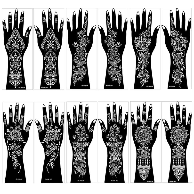 Henna  Stencil Kit,12 Sheets Stickers for Henna  Hand Forearm Glitter Airbrush DIY Tattooing Template, Large Indian Temporary  Stickers