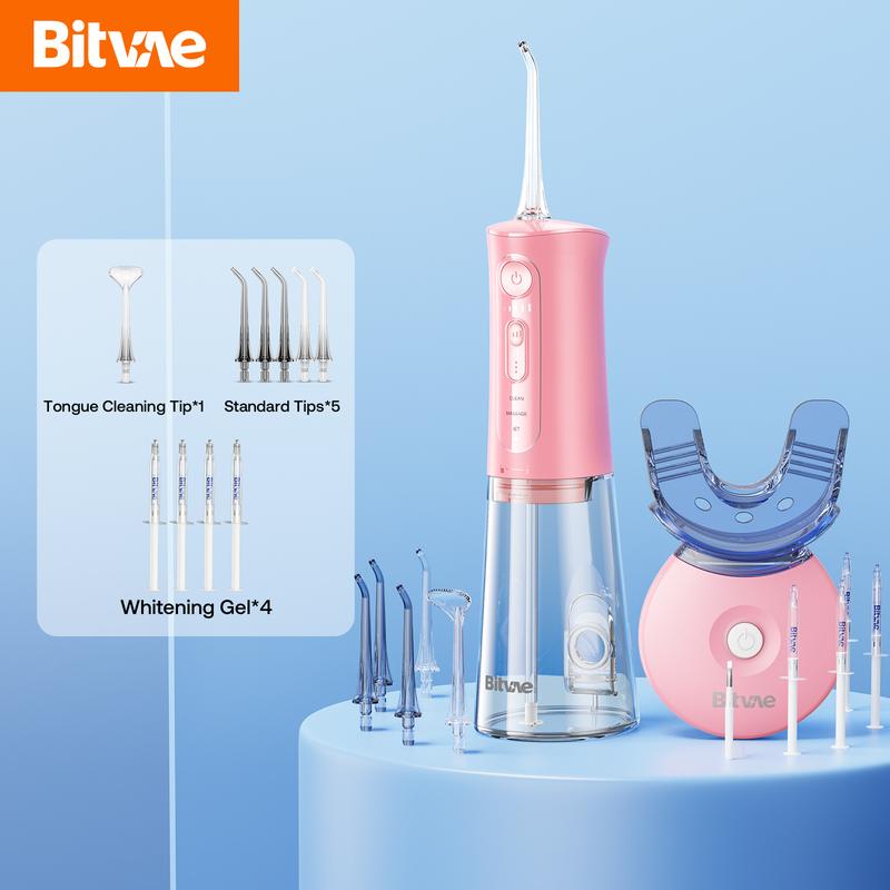 Bitvae C5 Black Cordless Water Flosser & Teeth Whitening Kit Bundle, Teeth Whitening Light with 4 Gel