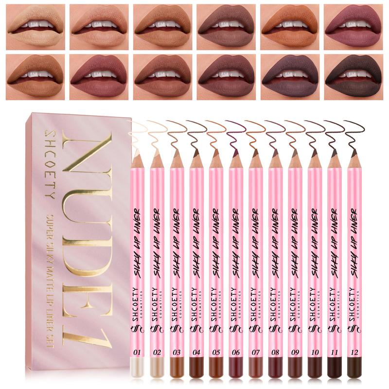 SHCOETY 12-color Matte Lip Liner Set Nude Long-lasting non-bleaching first generation line loud Eyeliner Lipliner Makeup Cosmetic