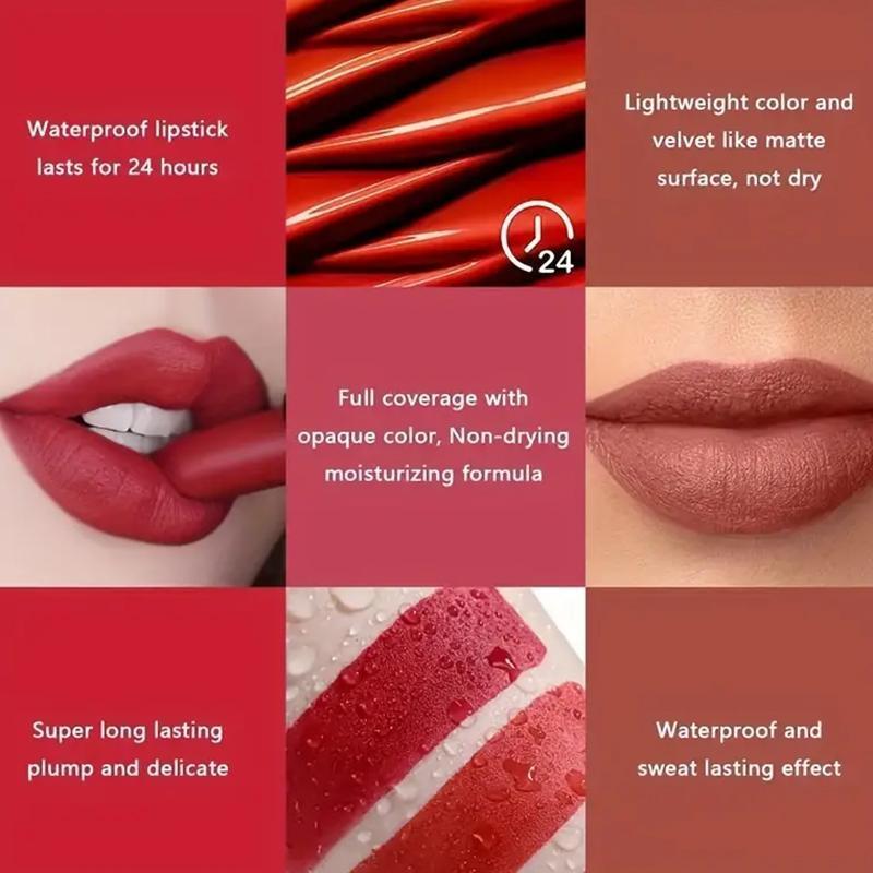 Long Lasting Waterproof Lipstick Set, 6 Counts set Easy Coloring Non-stick Cup Lipstick, Lip Makeup Cosmetic for Women & Girls, Sexy Red Lip Gloss