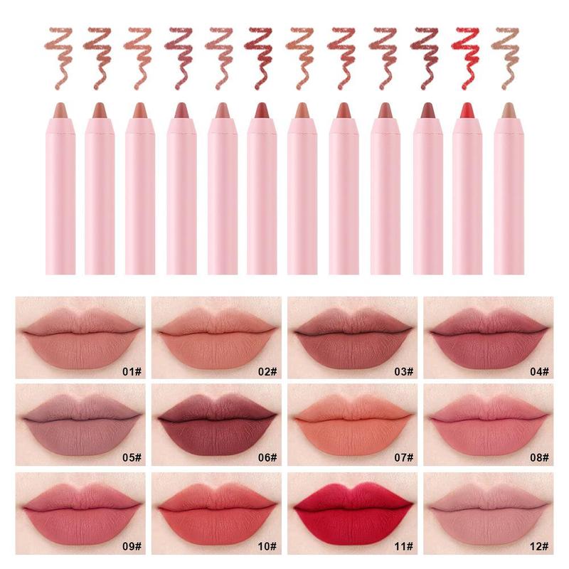 Summer Music Festival Makeup Long Lasting Matte Lip Liner Set, 12pcs Waterproof Matte Lip Liner Lip Stain Pencil for All Occasions, Lip Makeup, Daily Makeup