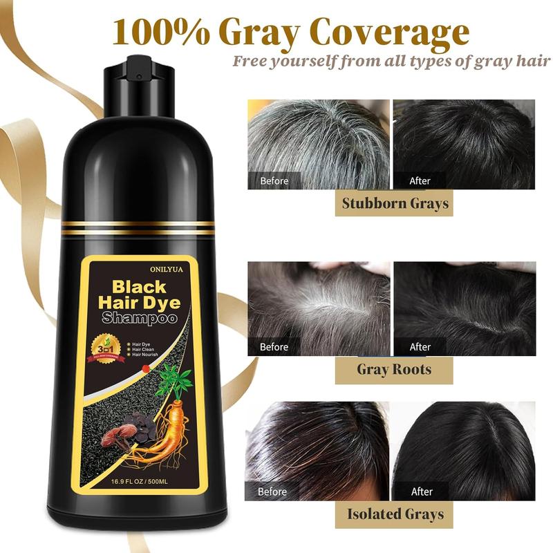 3 In 1 Hair Color Shampoo for Gray Coverage,  Black Quick Hair Color Shampoo , Natural Herbal Ingredient Instant Hair Dye, Haircare