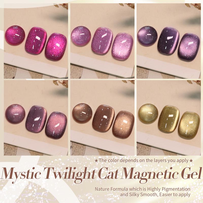 BORN PRETTY Cat Magnetic Gel Nail Polish Fall Winter Jelly Glass Magnetic Gel Polish Purple Brown Pink Nude Glitter Soak Off Nail Art Salon Manicure Home Gift 7ml 6pcs Nail Care