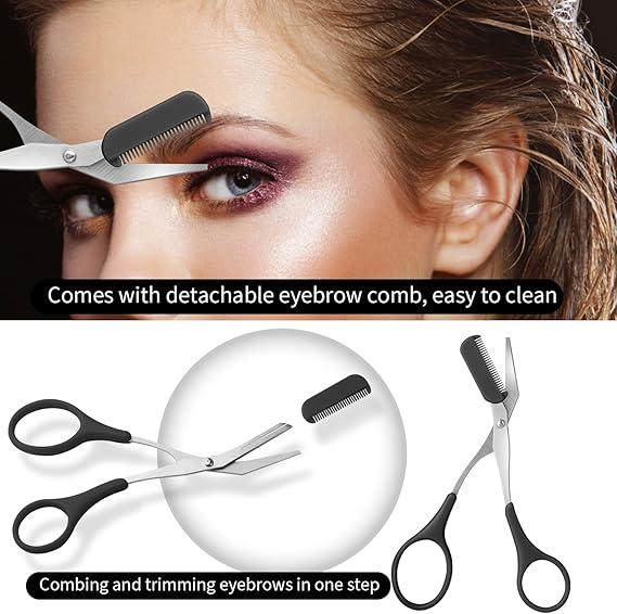 Eyebrow Trimmer Scissors for Women and Men with Comb, Non-Slip Eyebrow Cutter and Razors, Eye Brow Scissors, TikTok Viral 2024 Makeup Plastic