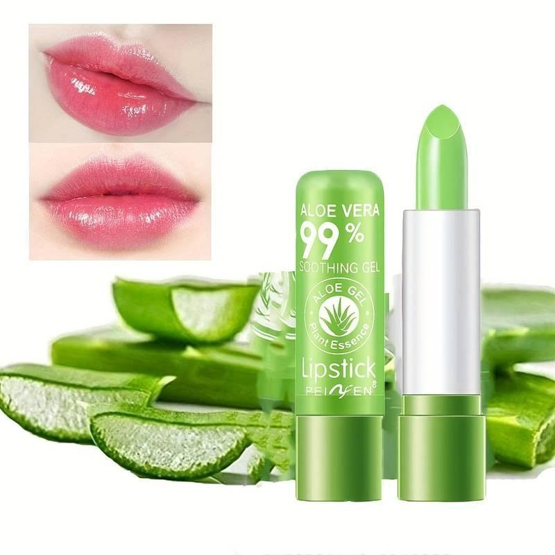 Aloe Vera Color Changing Lipstick, Magic Temperature Color Changing Lipstick, Suitable for All Occasions Lip Makeup, Girls & Women Makeup for Good Luck