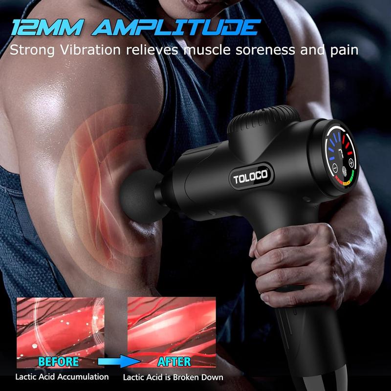 TOLOCO Massage Gun, Muscle Massage Gun Deep Tissue, Percussion Massage Gun with 8 Replacement Heads, Super Quiet Portable Electric Massager for Athletes, Treatment, Relax