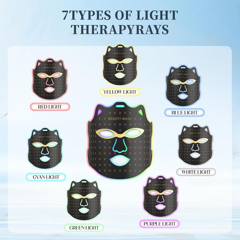 LED Light Facial Mask, Rechargeable Facial Mask with 7 Color LED Light, Facial Skin Care Mask, Professional Facial Beauty Instrument for Women