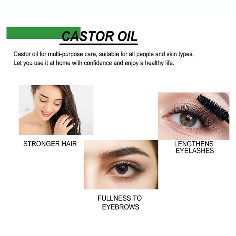 100% Natural Roasted & Cold-pressed Castor Oil with Applicator Tools, Multifunction Strengthening & Thickening Care Oil Kit for Hair, Eyelashes, Eyebrows