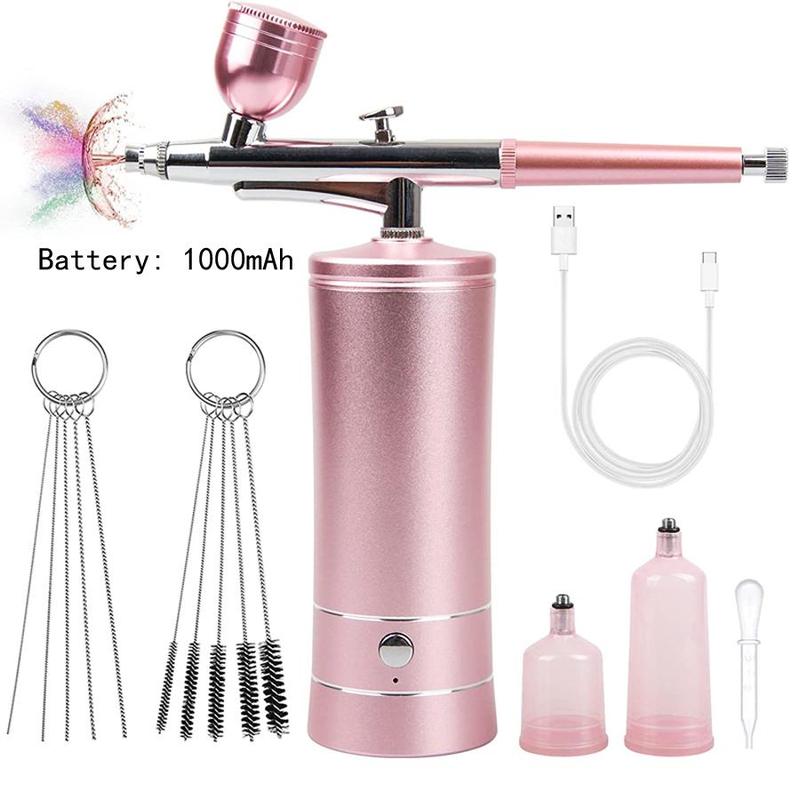 Airbrush Kit, Cordless Airbrush Gun Kit with Compressor, Comfort Rechargeable Handheld Airbrush Kit, Portable Mini Airbrush Makeup Machine Kit, for Facial Beauty