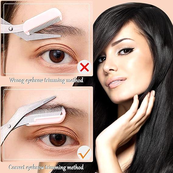 Eyebrow Trimmer Scissors for Women and Men with Comb, Non-Slip Eyebrow Cutter and Razors, Eye Brow Scissors, TikTok Viral 2024 Makeup Plastic