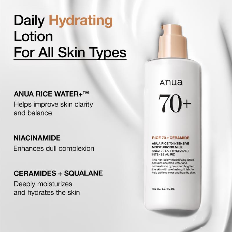 [Anua Official Shop] Rice 70 Intensive Moisturizing Milk (150ml, 5.07 fl.oz.) ｜ Lightweight Moisturizer for Glass skin, Korean skin care, Rice water