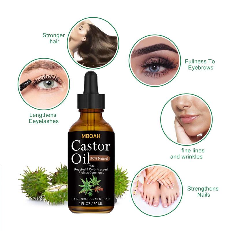 100% Natural Roasted & Cold-pressed Castor Oil with Applicator Tools, Multifunction Strengthening & Thickening Care Oil Kit for Hair, Eyelashes, Eyebrows