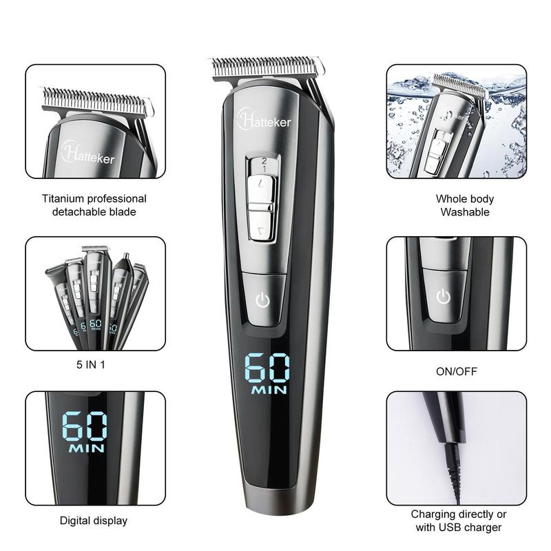 5 in 1 Electric Hair Trimmer, Cordless Body Trimmer, Digital Beard Trimmers for Men, Mens Grooming Kit for Beard, Nose, Face, Body, Cordless Hair Clippers Electric Razor for Men, Hair Cutting Machines, Trimmer Set, Barber Kit, Thanksgiving Christmas Gifts