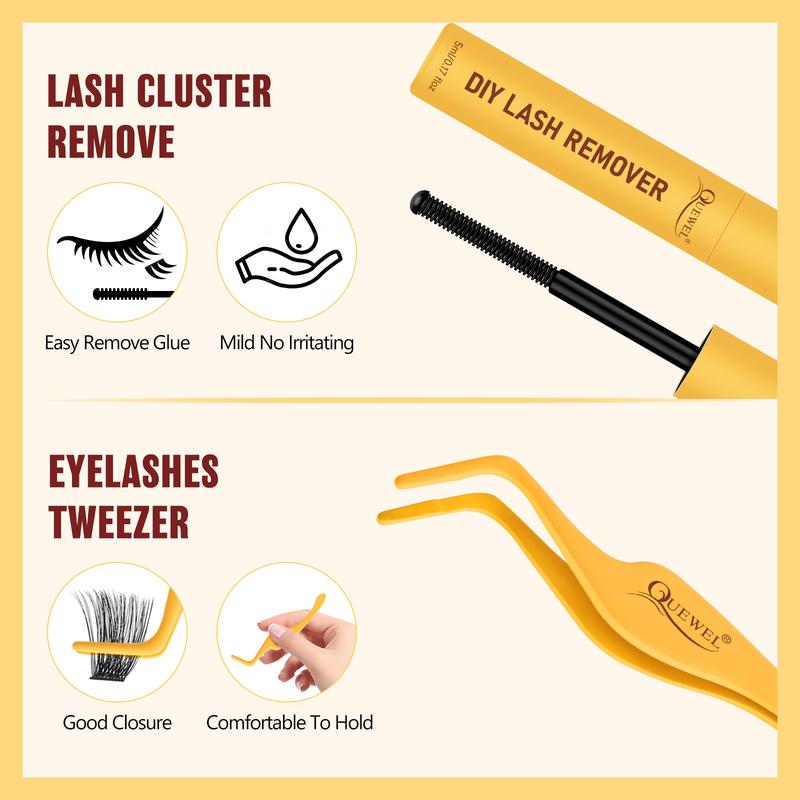 QUEWEL DIY Lash Extension Kit, Waterproof Lashes Bond and Seal, Lash Clusters Applicator Tool with Remover (ZS-H01-kit) Makeup Eyelashes Extensions