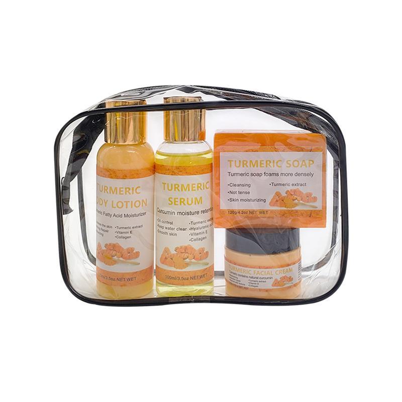 Natural Turmeric Skin Care Set, 4 Counts set Including Turmeric Body Lotion, Turmeric Serum, Turmeric Soap and Facial Cream, Body Care Skincare Kit for Women, Stocking Fillers Gift