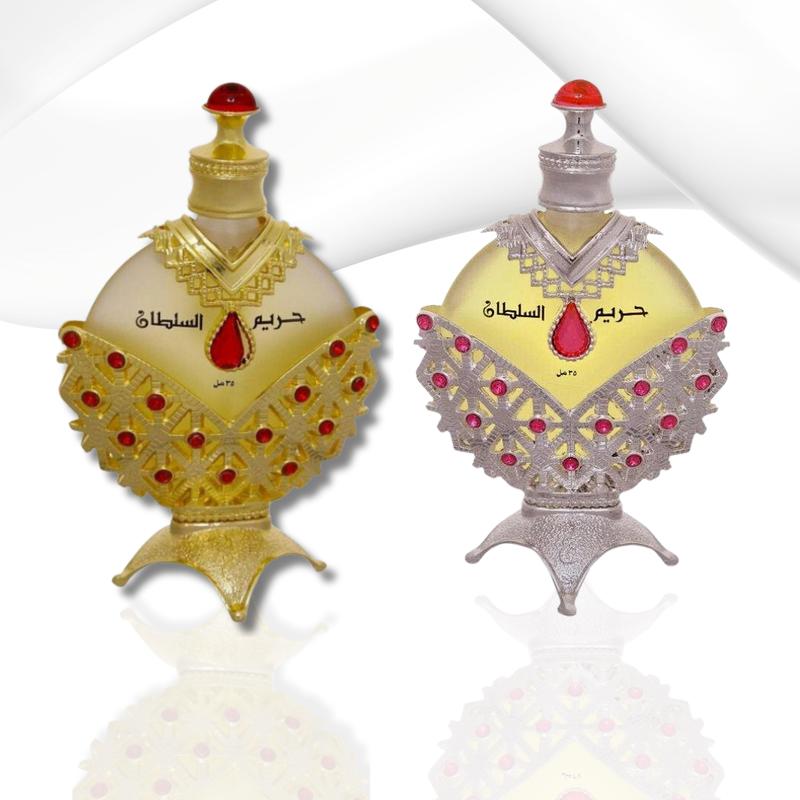 Khadlaj Hareem Al Sultan Gold & Hareem Al Sultan Silver Perfume Oil Pack of 2 - 35ML By Khadlaj - Viral Long lasting Women's Perfume Oil Fragrance Jasmine Vanilla Scented