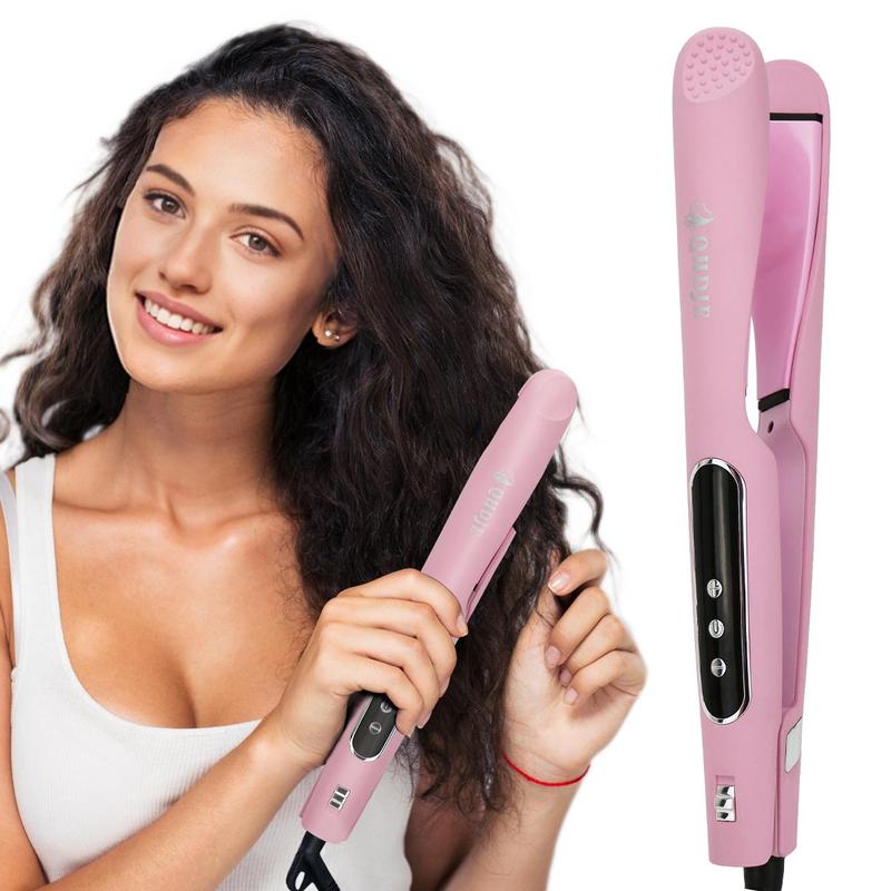 2 in 1 Electric Heated Hair Curling Iron, 3D Floating Plates Hair Straightener for Making Beachwaver, Comfort Hair Styling Tool for Home & Salon Use