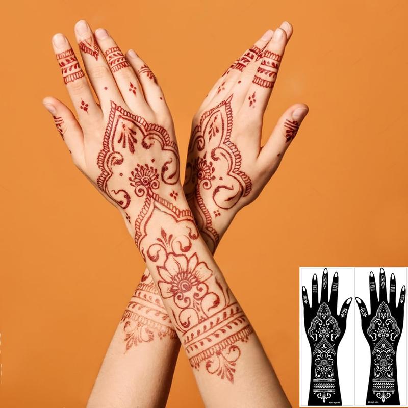 Henna  Stencil Kit,12 Sheets Stickers for Henna  Hand Forearm Glitter Airbrush DIY Tattooing Template, Large Indian Temporary  Stickers