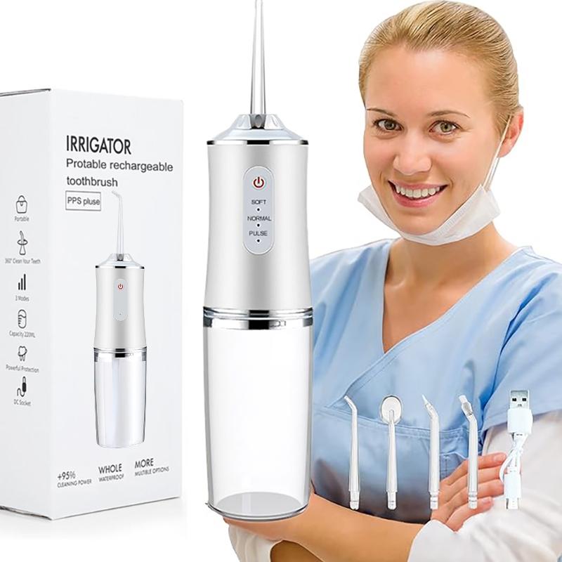 Electric water flosser, portable rechargeable oral irrigator, equipped with 4 multifunctional nozzles, suitable for home and travel, winter gift