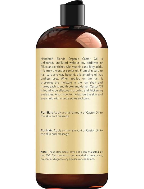 Handcraft Blends Organic Castor Oil in Plastic Bottle - 16 Fl Oz - 100% Pure and Natural - Premium Grade Oil for Hair Growth, Eyelashes and Eyebrows - Carrier Oil - Hair & Body Oil - Expeller-Pressed