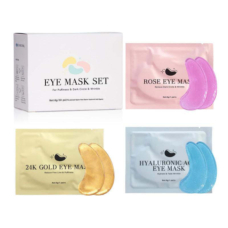 30 Pairs Gold Under Eye Patches with Hyaluronic Acid - Rose Eye Masks for Dark Circles, Skin Care, Puffiness & Wrinkle Care, Self Care Gifts for Women - Revitalize and Nourish Under Eye Skin, Gold & Pink & Blue Comfort