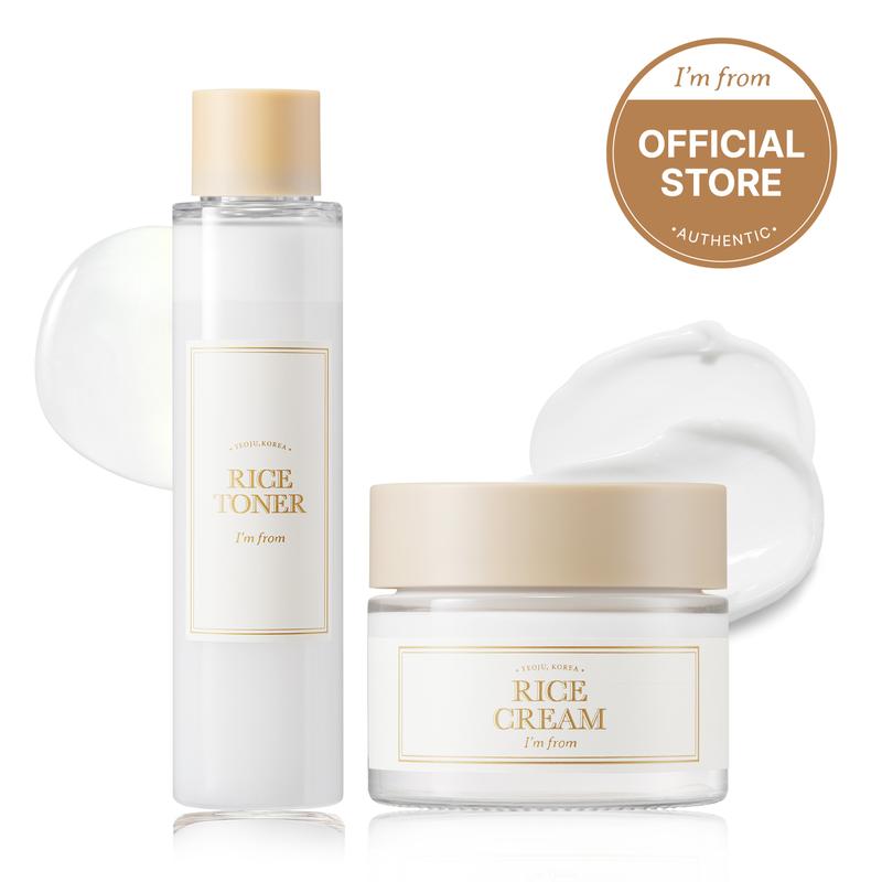 [I'M FROM OFFICIAL SHOP] Korean Rice Duo Set - Rice Toner, Rice Cream | 77.78% Rice Extract from Korea, Hydrating for Dry Skin, Vegan, Alcohol Free, Fragrance Free, Peta Approved, K Beauty Toner Moisture Skincare Skin Repair Comfort Hydrate Moisturizer