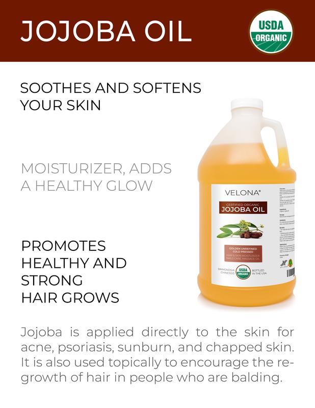 velona Jojoba Oil USDA Certified Organic - 64 Fl Oz | 100% Pure and Natural | Golden, Unrefined, Cold Pressed, Hexane Free