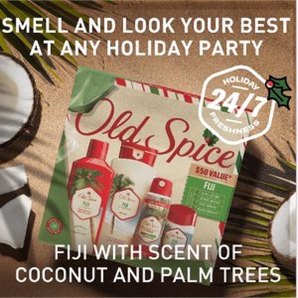 ($50 Value) Old Spice Holiday Gift Pack for Men, Fiji Scent, Body Wash, Antiperspirant and Deodorant, Aluminum Free Spray, 2 in 1 Shampoo