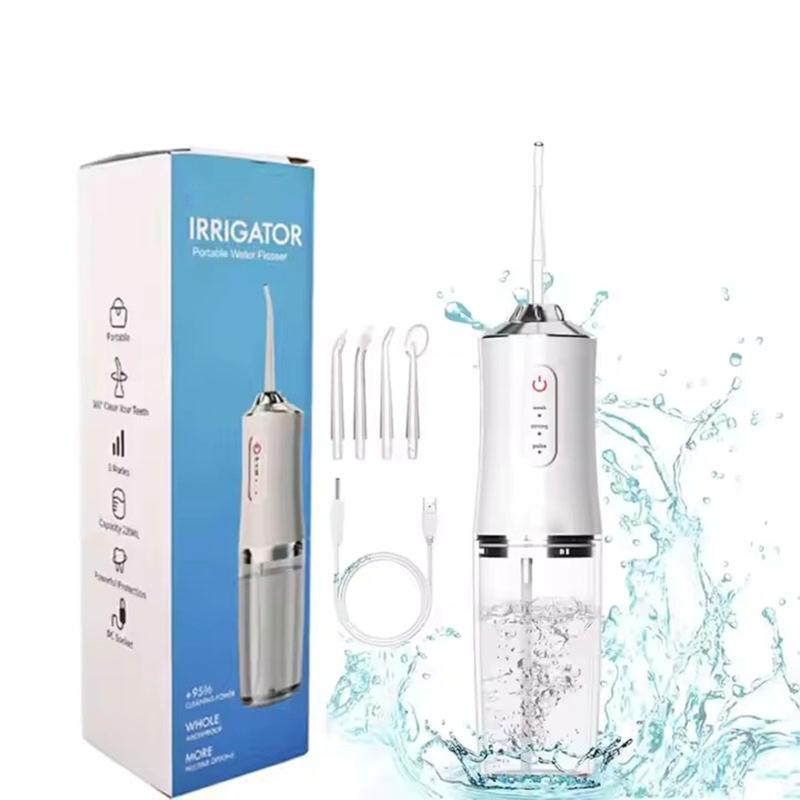 Electric water flosser, portable rechargeable oral irrigator, equipped with 4 multifunctional nozzles, suitable for home and travel, winter gift