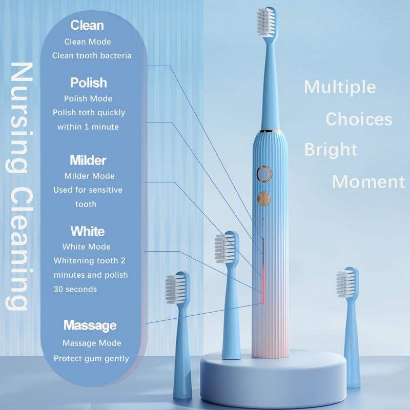 Portable Electric Toothbrush, 1 Box USB Rechargeable Sonic Toothbrush with 8 Counts Brush Heads, Intelligent Timer Toothbrushes for Adults