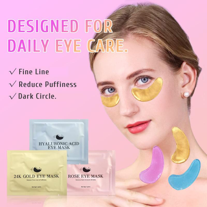 30 Pairs Gold Under Eye Patches with Hyaluronic Acid - Rose Eye Masks for Dark Circles, Skin Care, Puffiness & Wrinkle Care, Self Care Gifts for Women - Revitalize and Nourish Under Eye Skin, Gold & Pink & Blue Comfort