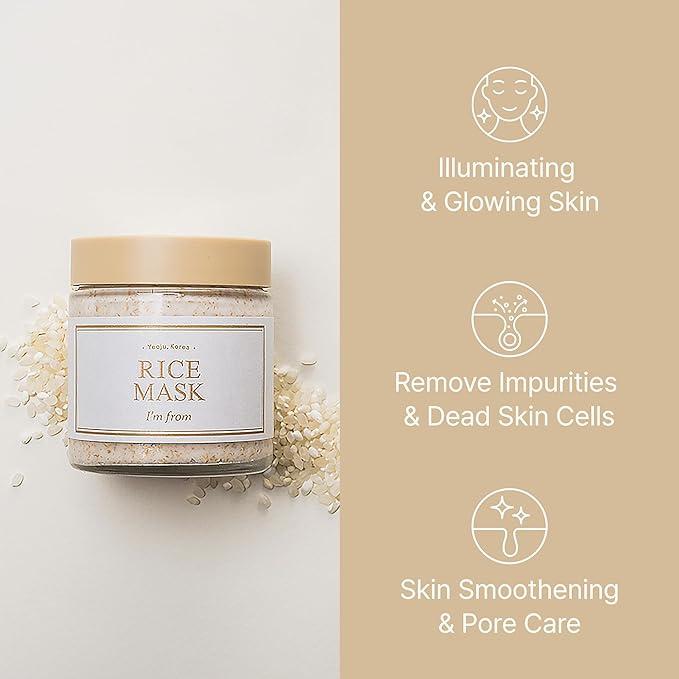 [I'm From Official Shop] Rice Mask, Gentle Exfoliating Wash Off Facial Mask for Dull, Rough Skin, Pore Clearing, Remove Dead Skin Cells, Uneven Skin Tone, Smooth Skin, Moiustirinzg, Radiant, Official I'M FROM Shop Skincare Exfoliate Nourishing Smoother